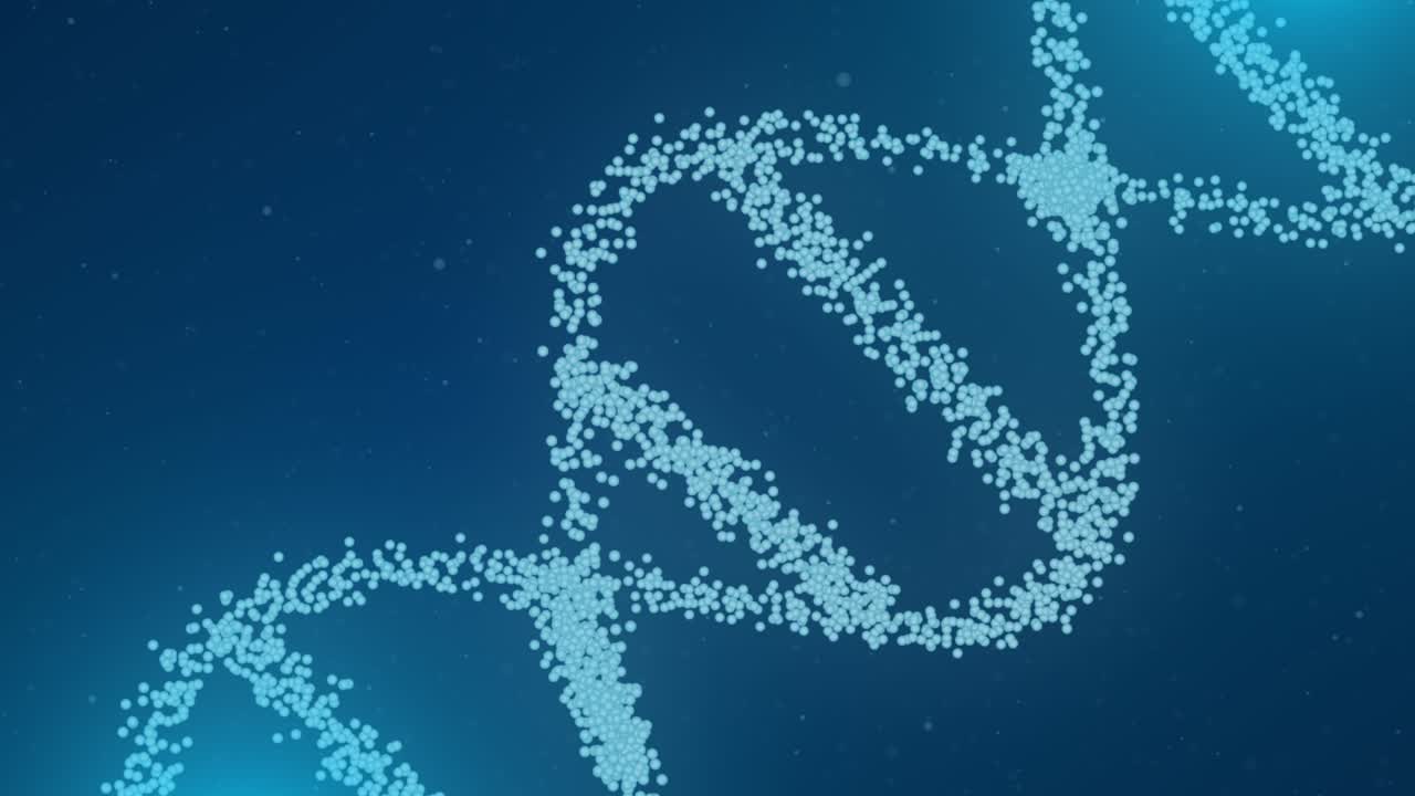 una molécula de adn rotativa digital abstracta sobre un fondo azul.