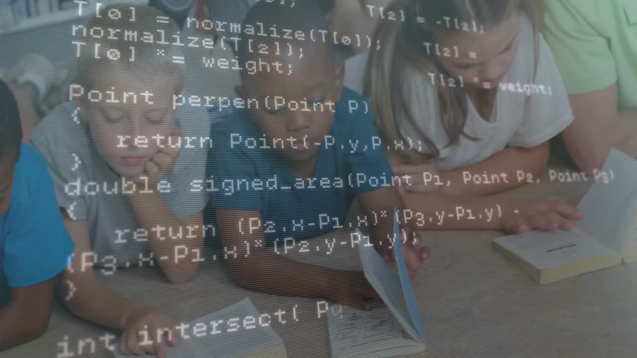 Animation of data processing over diverse schoolchildren reading