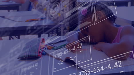 Ecuaciones-Matemáticas-Y-Animación-De-Datos-Sobre-Niños-Estudiando-En-El-Aula.
