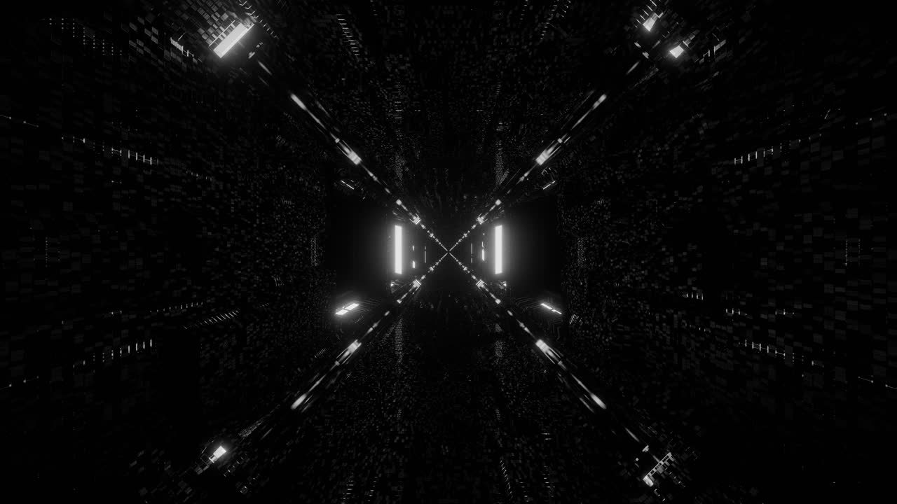 Animation of moving through dark black and white path