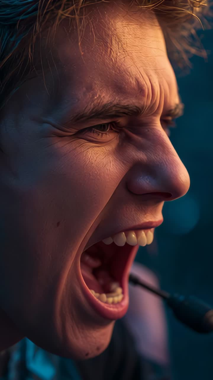 Vertical video: Reacting to game alert streamer shouting into headset mic in LED lit room