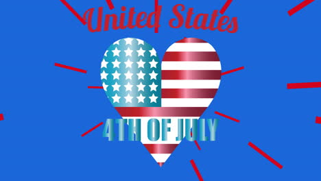 animation of 4th of july text on american flag colours on blue background