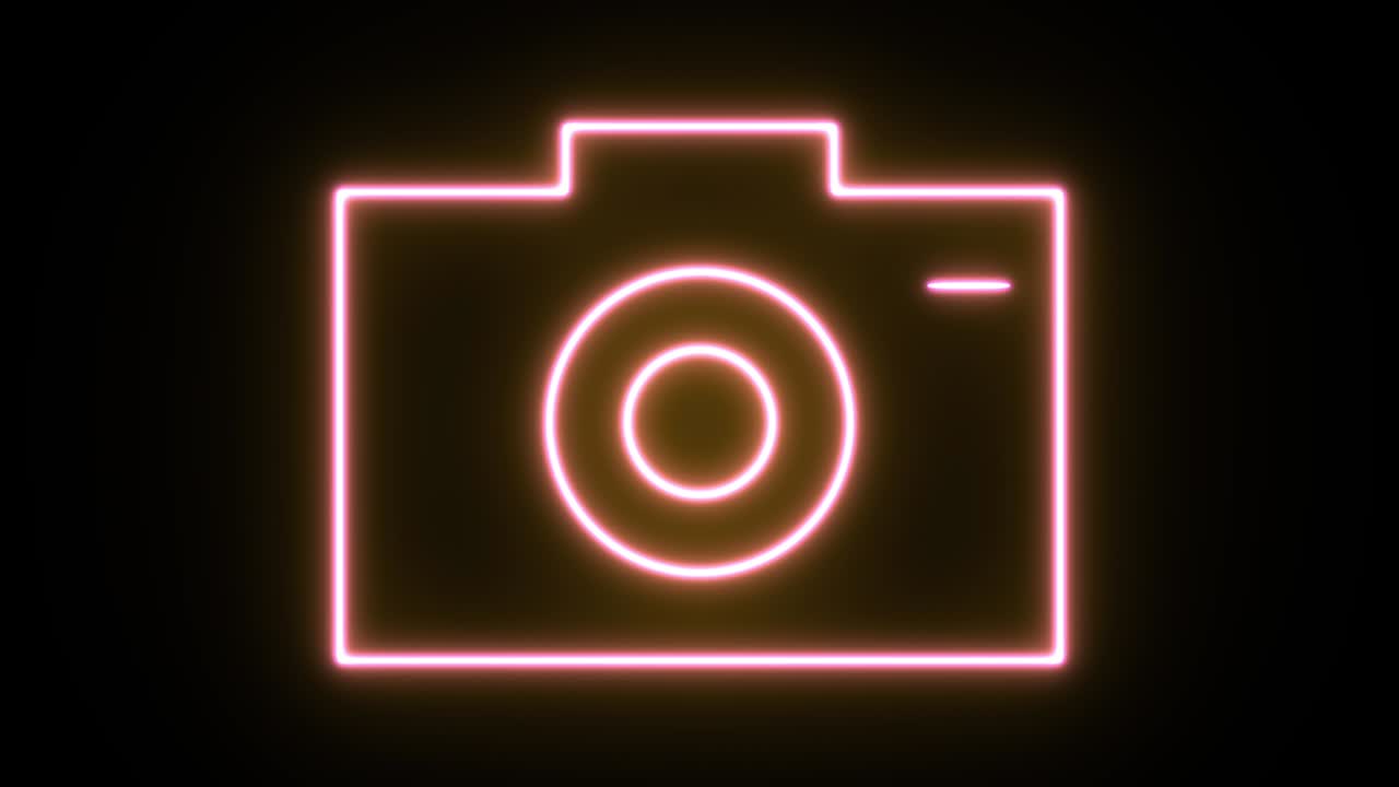 Animazione di un'icona luminosa al neon. Sfondo nero 4K UHD