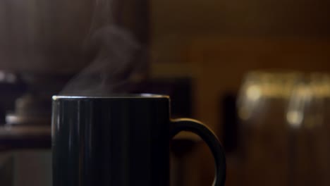 lipton green tea bag in cup of hot water steam dipping closeup