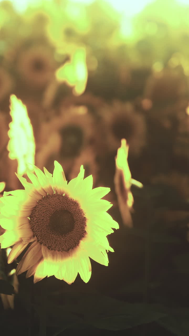 Sunflowers bloom in golden light during a warm summer afternoon