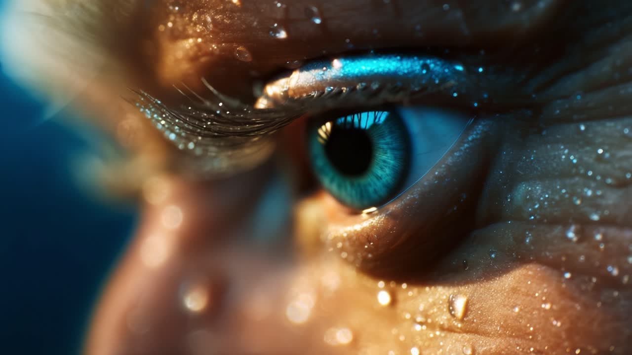 Captivating Close-Up of a Tear-Dewed Eye Reflecting Emotions and Moments, Showcasing the Intricate Details of Eyelashes and Vibrant Colors in Stunning Macro Photography