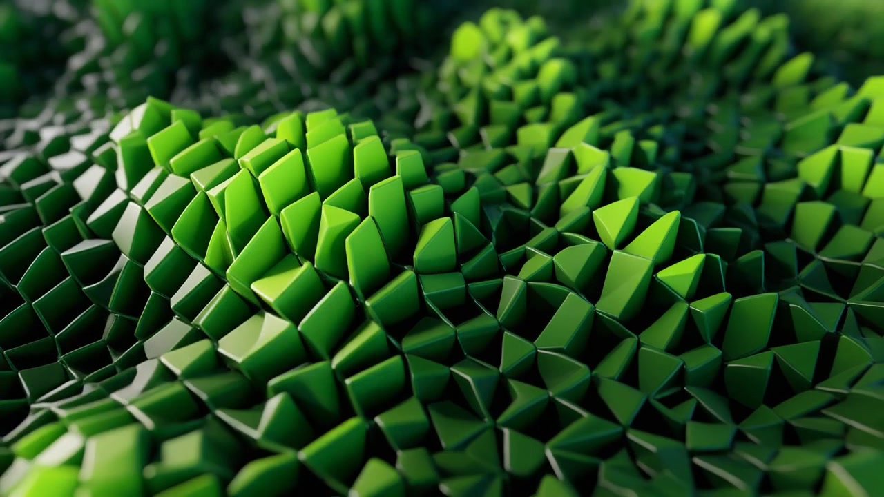 Abstrakte grüne geometrische 3D-Oberfläche mit Wellenbewegung