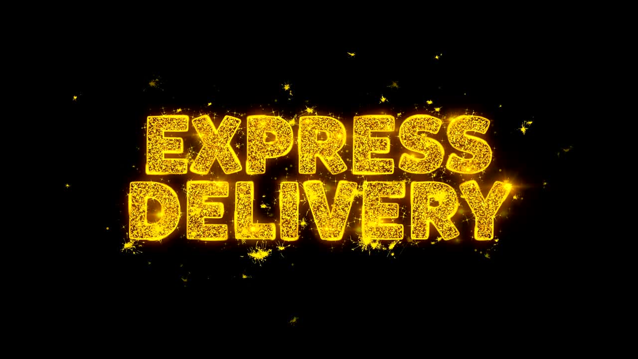 익스프레스 배달 텍스트는 검은 바탕에 입자를 불꽃으로 만니다.
