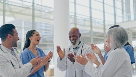 Healthcare,-celebration-and-high-five-applause-by