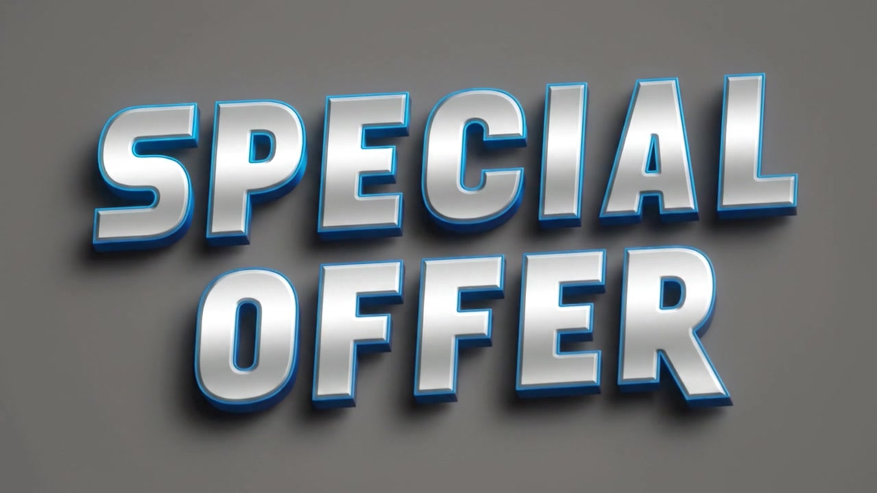 Animazione di banner testuale promozionale con offerta speciale e tipografia 3D vibrante