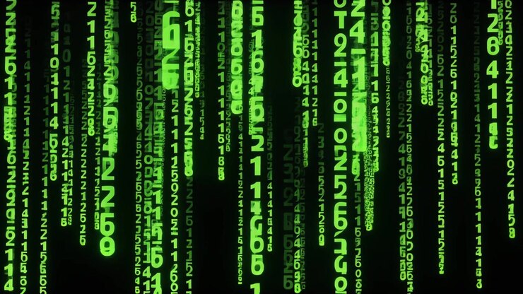 Digitaal matrix-regen effect met vallende groene cijfers