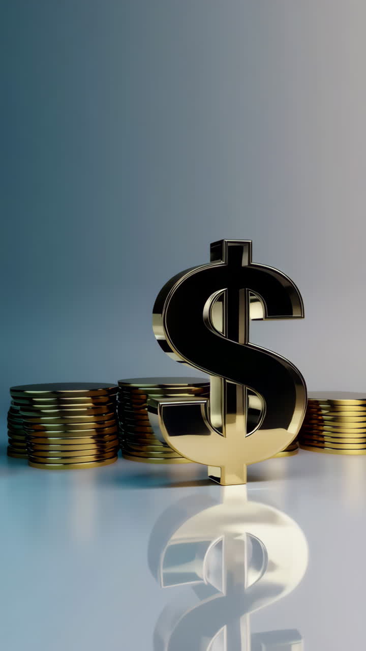 Golden Dollar Sign with Stacks of Coins