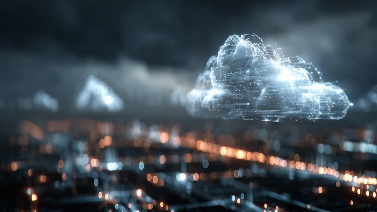Futuristic Digital Cloud Technology Over a Modern Cityscape: A Vision of Connectivity and Innovation in Urban Environments