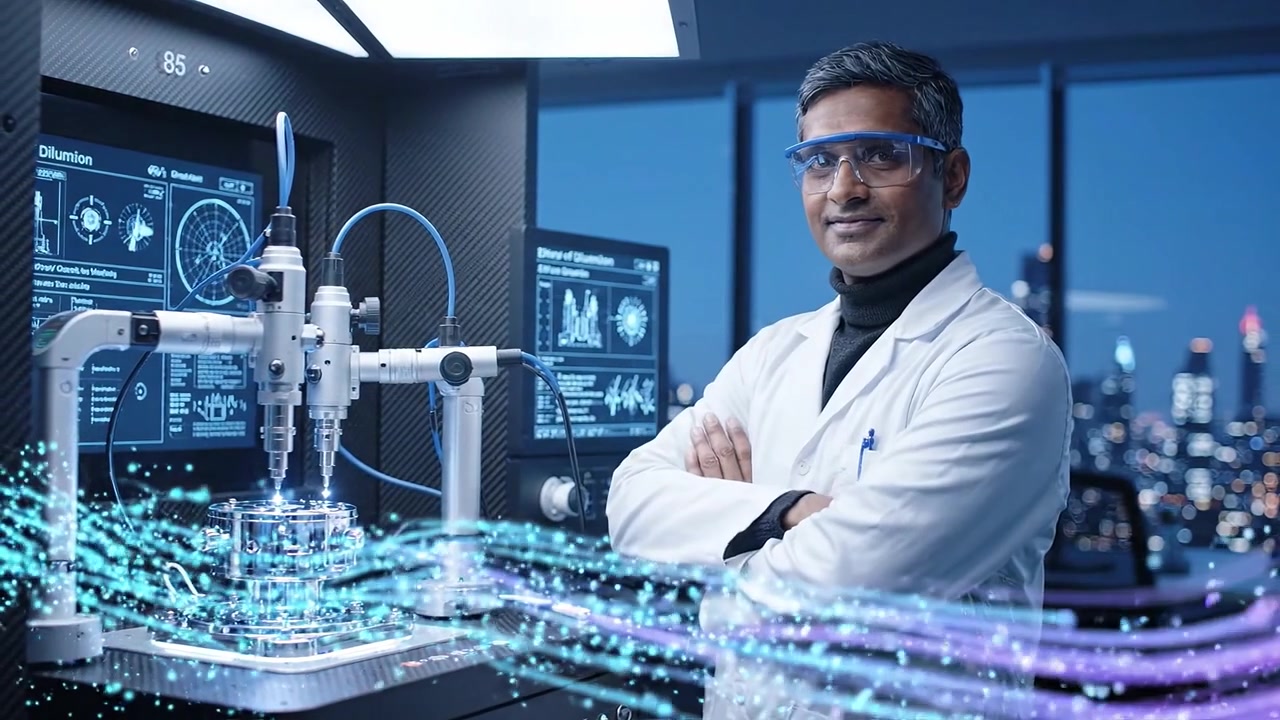 Confident Scientist Working with Advanced Technology in a Modern Lab