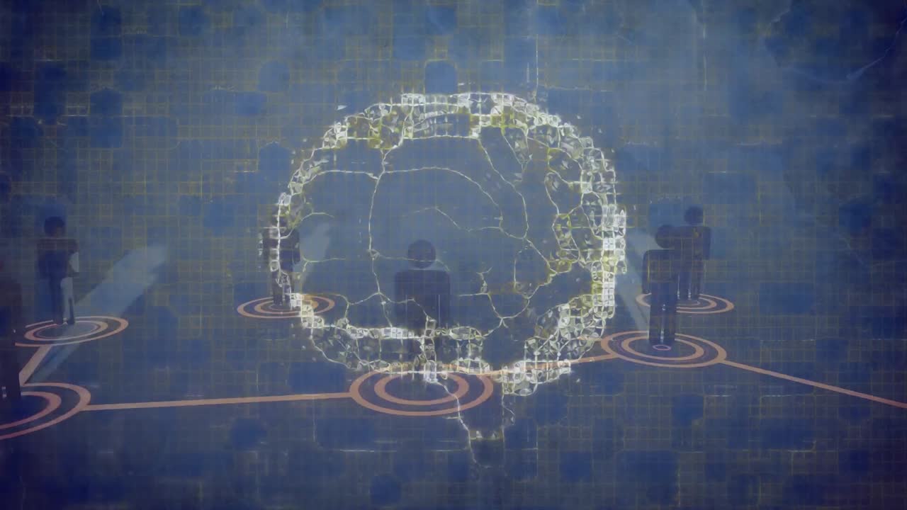 animación del cerebro humano y redes de conexiones sobre fondo azul