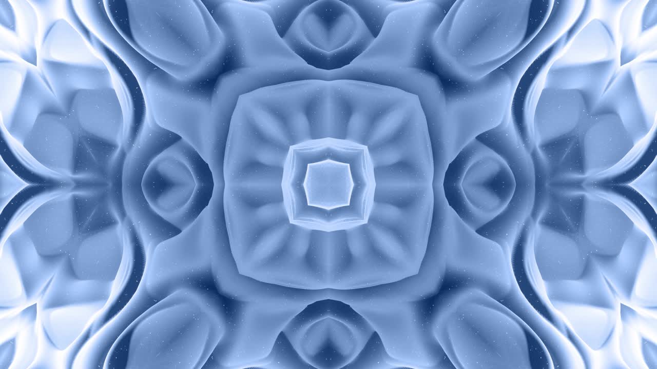 3d abstract shape like star or flower, symmetrical structure of black blue velvet material interspersed with sequins, smoothly cyclical changes shapes. Stylish soft matte background, smooth animation.