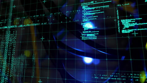 animation of data processing over close up of computer server