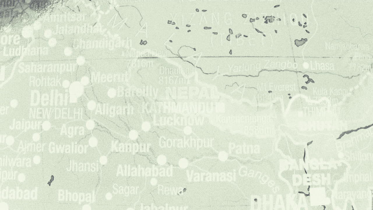 Detailed map of South Asia showing India, Nepal, Tibet, Bhutan, and Bangladesh