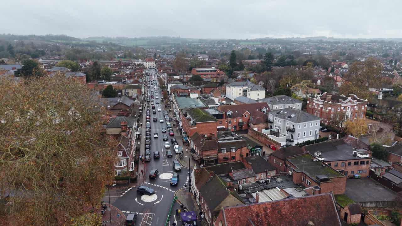 Marlow UK town centre high street drone,aerial autunm