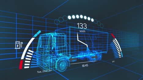 animación del panel del coche sobre el camión digital