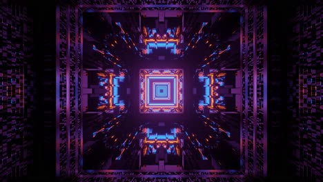 Computerized animation of highly reflective and colorful squares emitting from the center