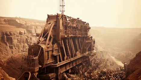 historical excavation machinery at a mining site during early 20th century