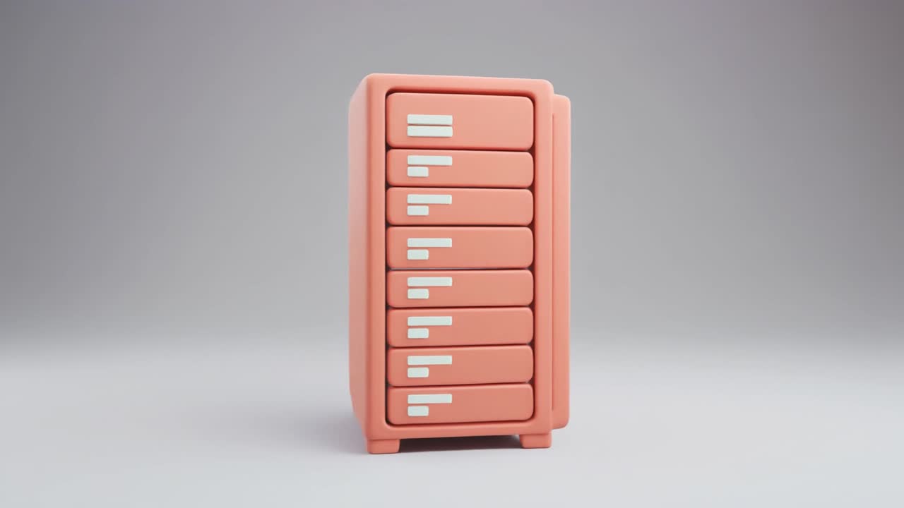 Animated Peach Server Rack with Sliding Data Drawers
