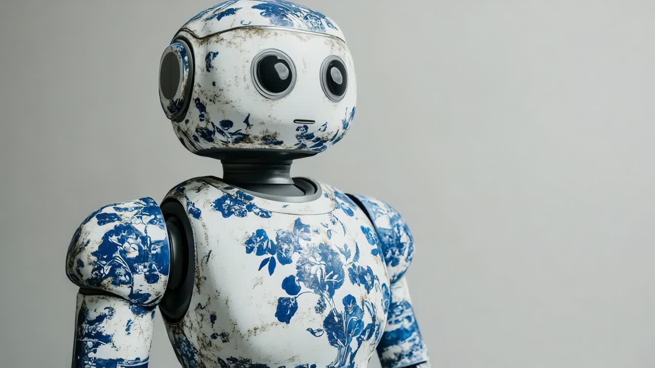 Vintage Style Robot with Chinese Porcelain Design