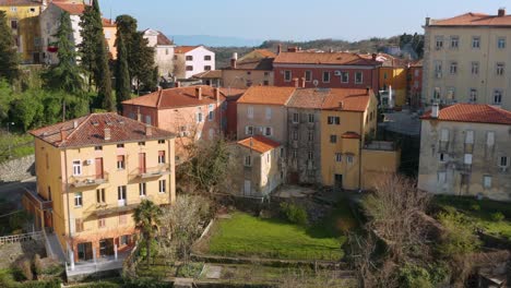 pastel colored buildings in labin town on a summer weather in croatia