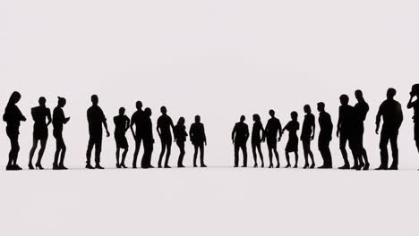 사람들의 실루엣이 한가롭게 서서 줄을 서서 기다리고 있다.