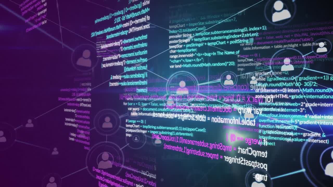 animação de rede de conexões sobre processamento de dados em fundo preto