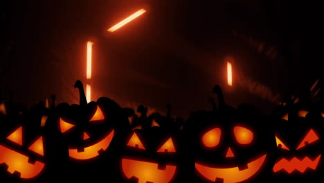 animation of carved pumpkins and neon shapes on black background