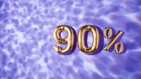 golden 90% floating above water ripples on purple background