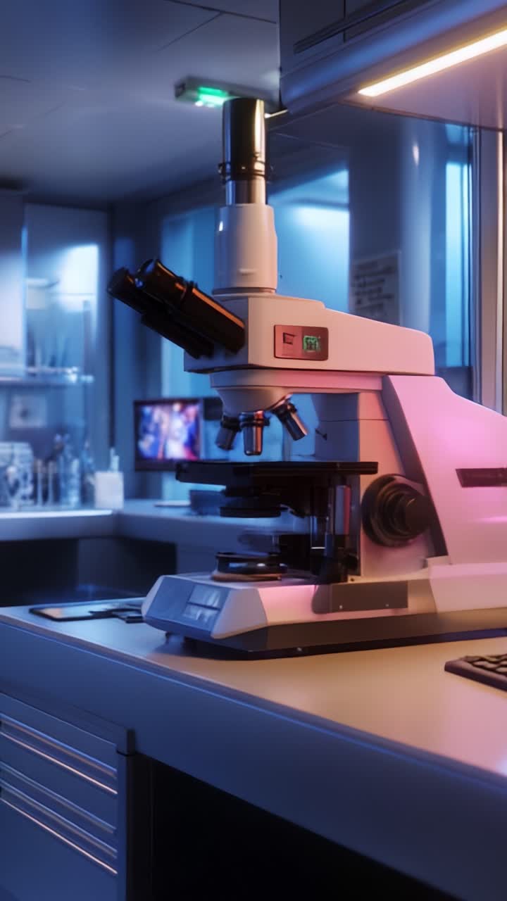 A High-Tech Laboratory Microscope Enhanced with Ambient Lighting, Providing Insightful Analysis and Observation in a Modern Research Environment