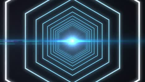 animación digital de formas hexagonales en movimiento sin fisuras contra un punto de luz sobre fondo negro