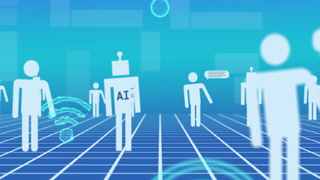 animación del procesamiento de datos a través de iconos wifi y bots de chat