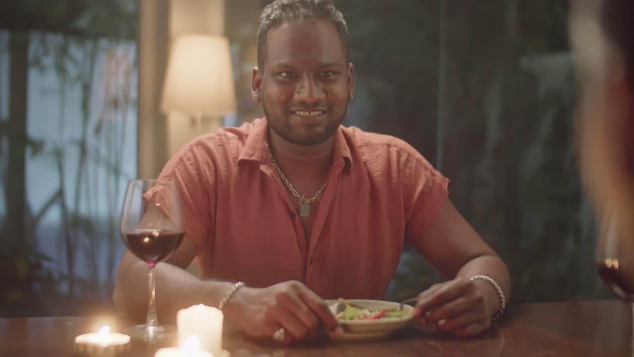 Man Speaking with Wife on Dinner at Home