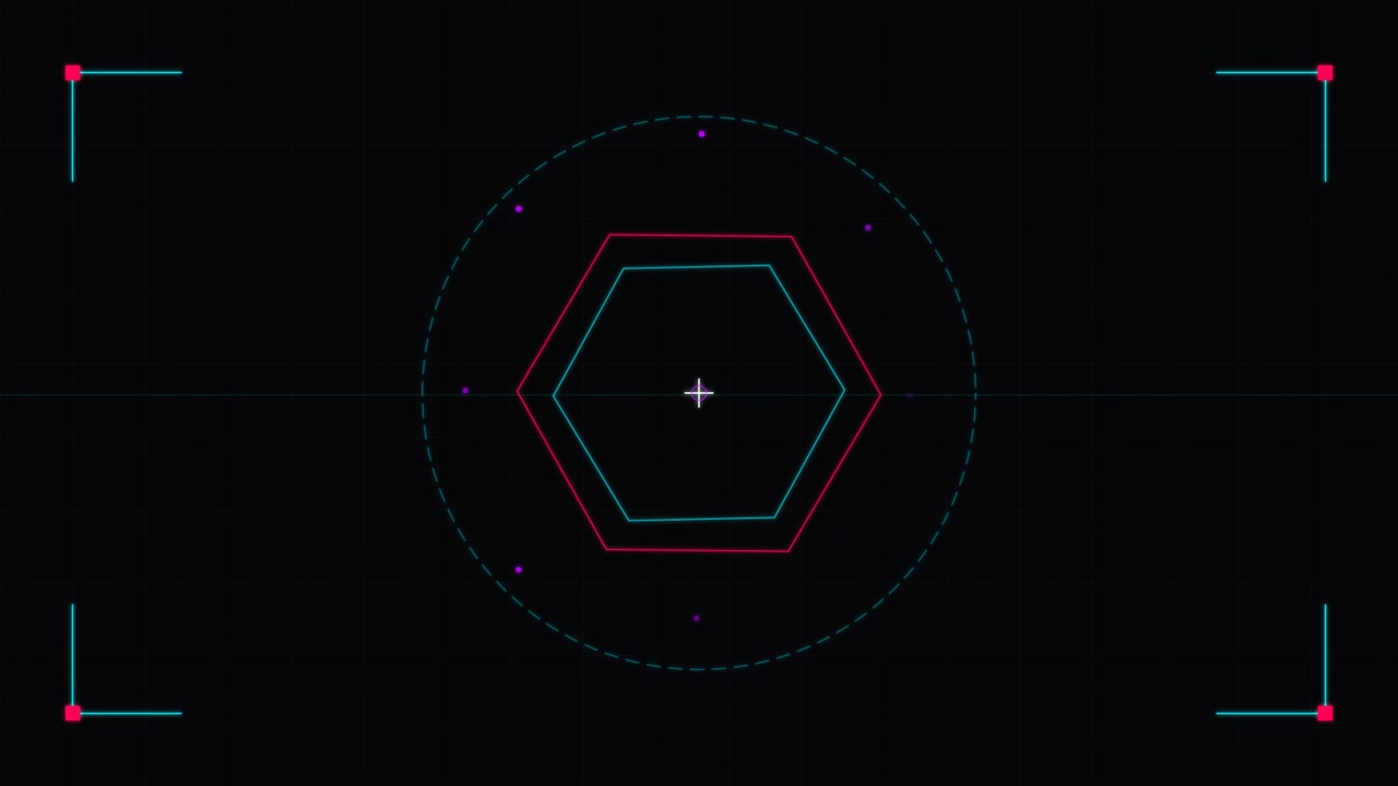 Abstract Digital HUD Interface with Rotating Geometric Shapes