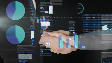 animación del procesamiento de datos con un apretón de manos en el fondo