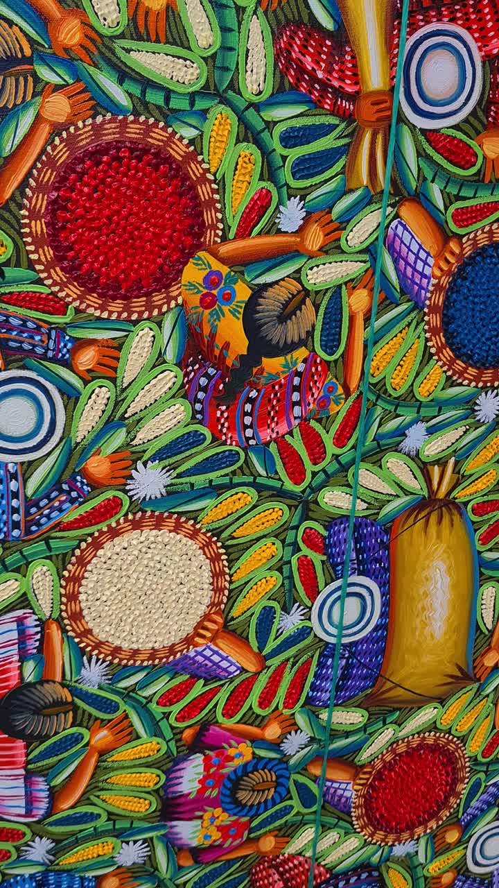 Vertical View of Traditional Colorful Fabric Patterns of Guatemala and Central America