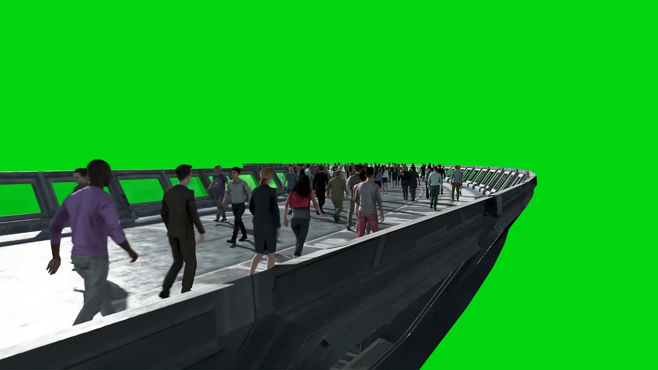 gente 3d en el túnel de ciencia ficción. tráfico. concepto del futuro. imágenes de pantalla verde. animación realista en 4k.