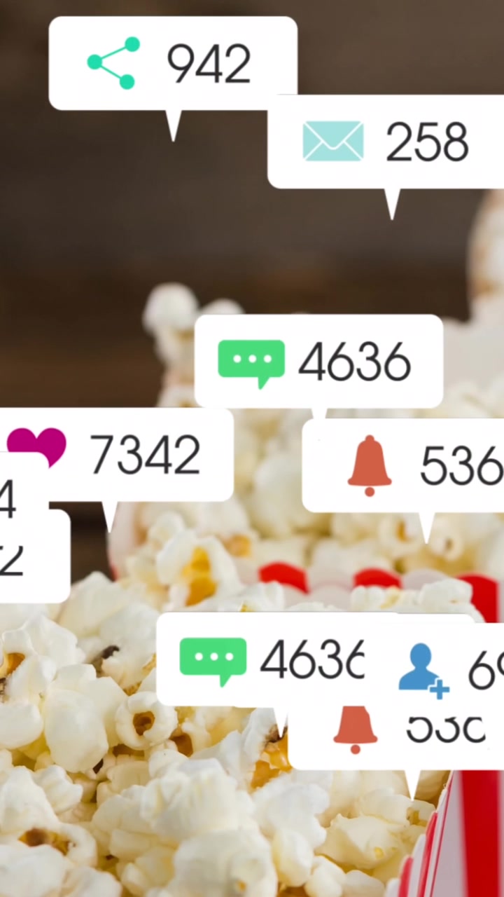 Animazione di icone multimediali su scatole di popcorn