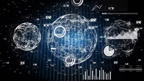 animación del procesamiento de datos y globo sobre fondo negro