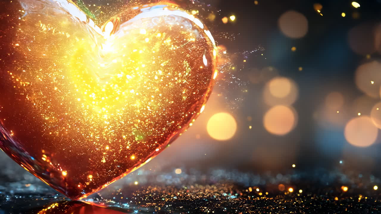 A heart with a fire inside of it is surrounded by a blurry background. The heart is the main focus of the image, and the fire inside of it gives it a sense of warmth and passion