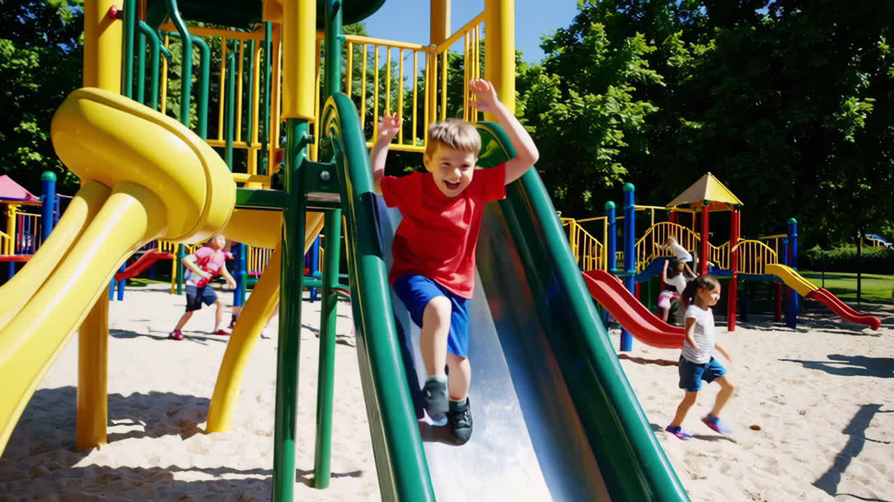 Children playing on a slide at a playground
