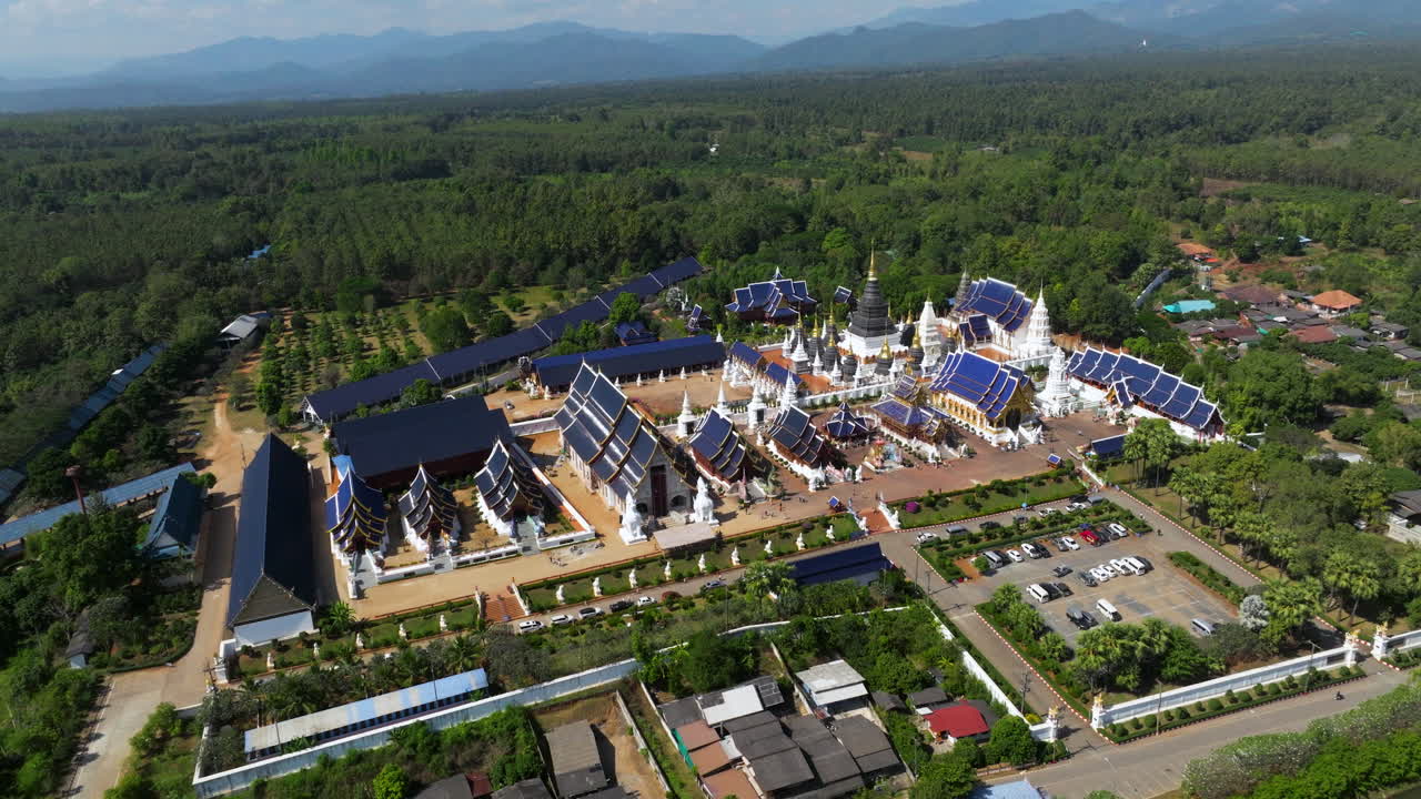 Wat Den Sali Si Mueang Kaen (Wat Ban Den) Buddhist Temple In Chiang Mai, Thailand - Drone Shot