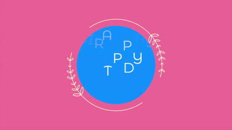 Happy-Birthday-with-leafs-in-blue-circle-on-pink-modern-gradient