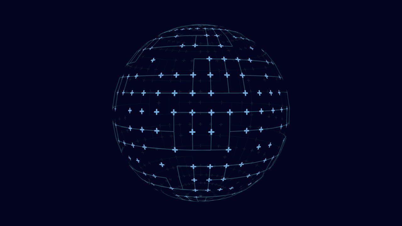 esfera de neón futurista con cruces y líneas en el espacio oscuro