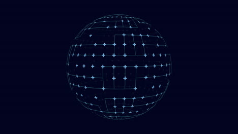 Futuristic-neon-sphere-with-crosses-and-lines-in-dark-space