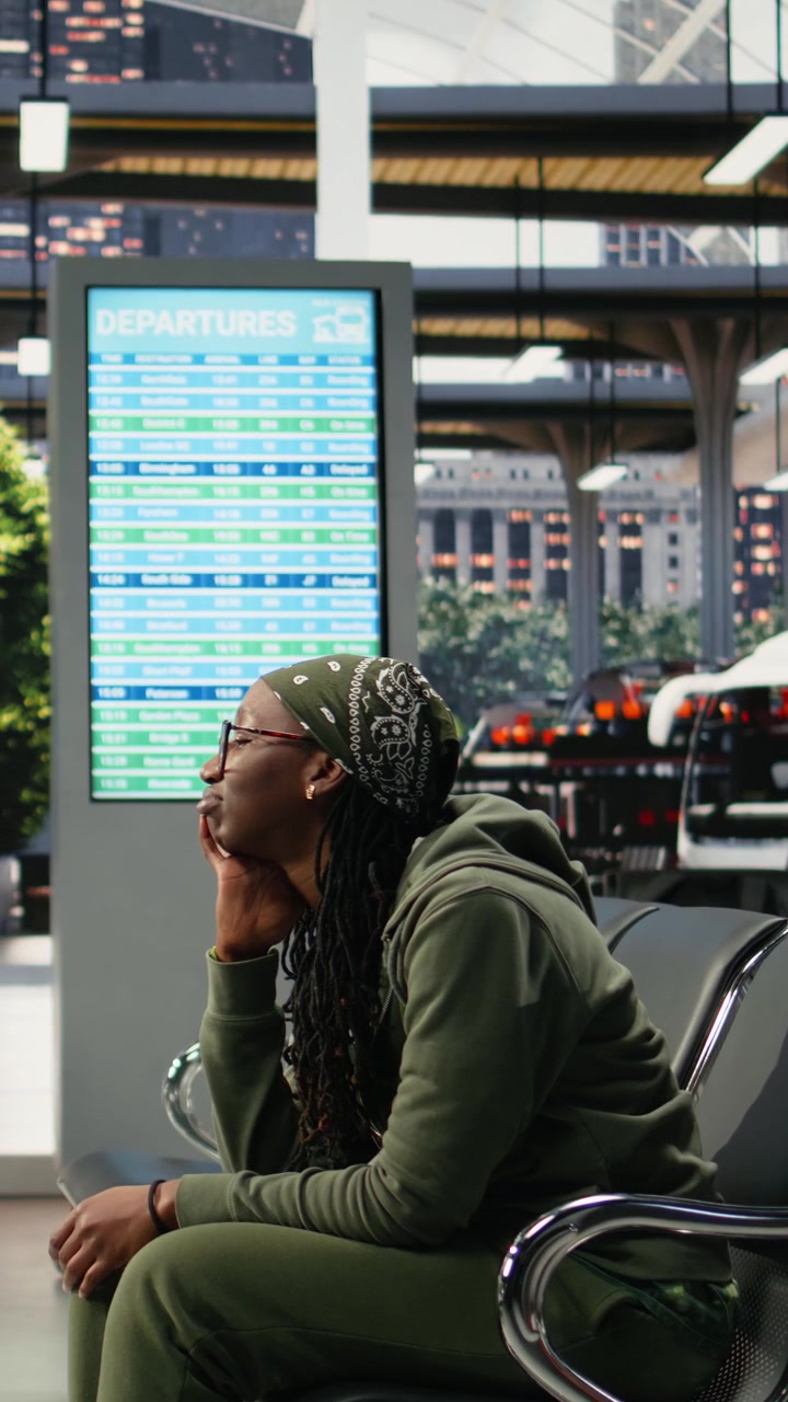 Young Couple Waiting at Airport Terminal Departure Gate